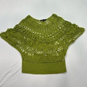 Miss Cocoa Boho Olive Green Crochet Fringe Dolman Sleeve Top